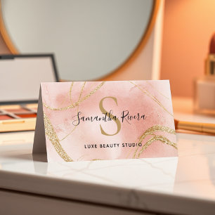 Personalized Blush Marble Card with Gold Glitter