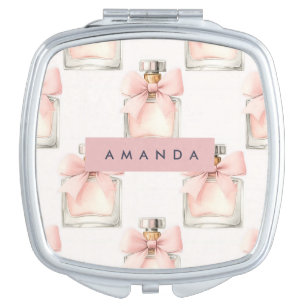 Personalized Blush Perfume Bottle Coquette Pattern Compact Mirror