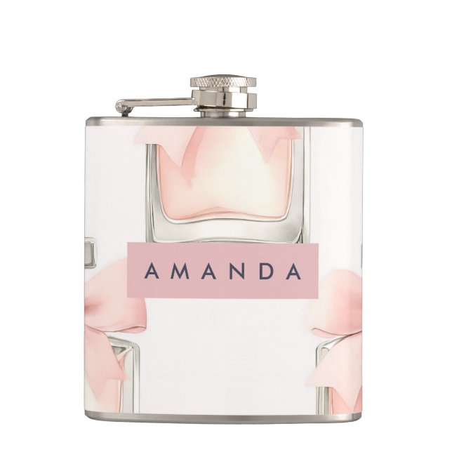 Personalized Blush Perfume Bottle Coquette Pattern Flask (Front)