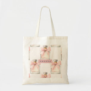 Personalized Blush Perfume Bottle Coquette Pattern Tote Bag