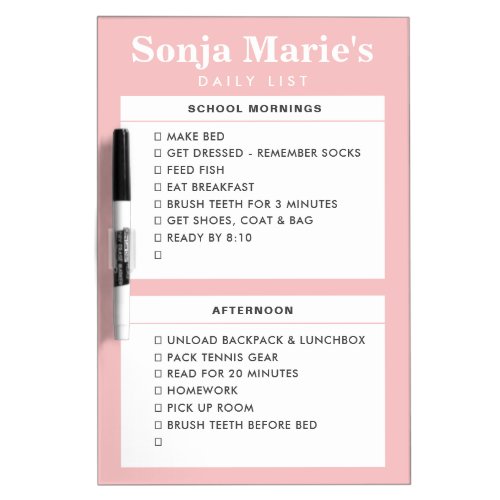 Personalized Blush Pink AM PM Routine To_Do List Dry Erase Board