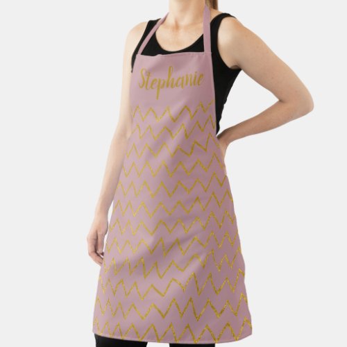 Personalized Blush Pink And Chevron Gold Apron