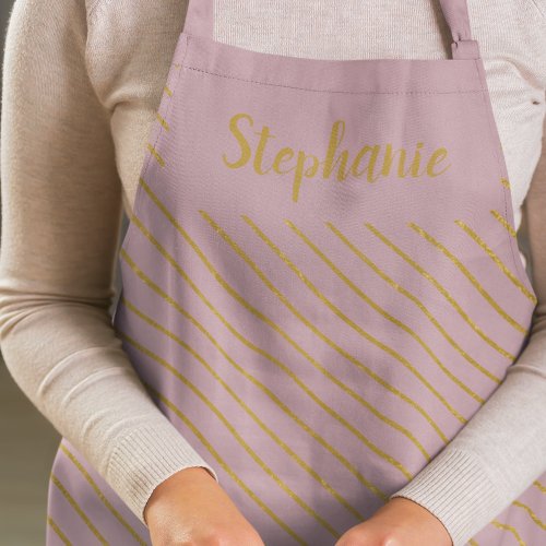 Personalized Blush Pink And Diagonal Gold Apron
