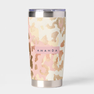 Personalized Blush Pink and Gold Leopard Print Insulated Tumbler