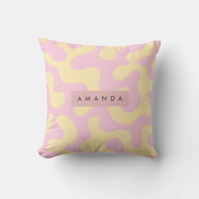 Personalized Blush Pink and Pastel Yellow Abstract Throw Pillow (Front)