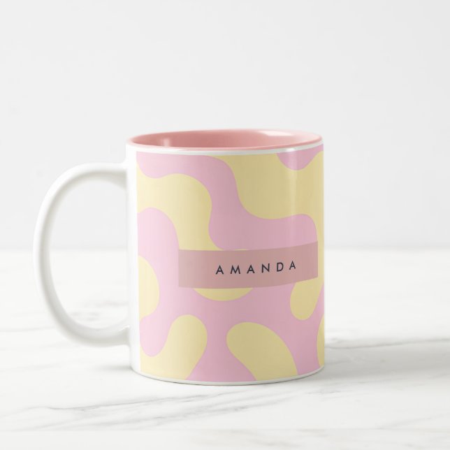 Personalized Blush Pink and Pastel Yellow Abstract Two-Tone Coffee Mug (Left)