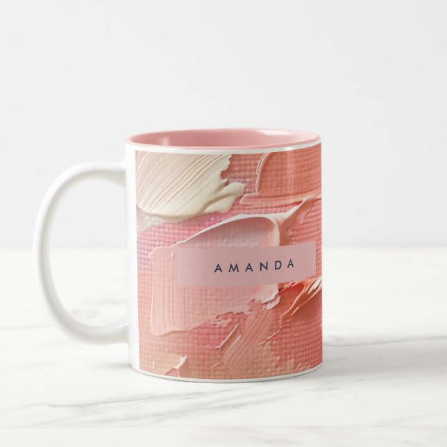 Personalized Blush Pink and Peach Paint Two-Tone Coffee Mug (Left)
