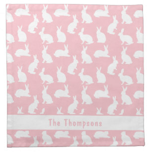 Personalized Blush Pink And White Bunnies Easter Cloth Napkin