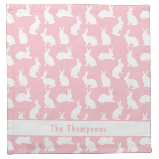 Personalized Blush Pink And White Bunnies Easter Cloth Napkin