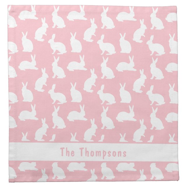 Personalized Blush Pink And White Bunnies Easter Cloth Napkin (Front)