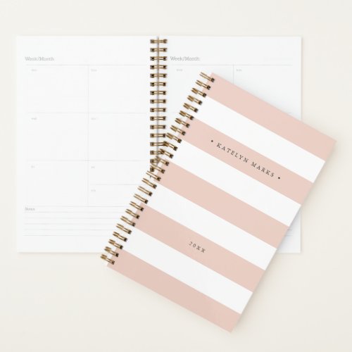 Personalized Blush Pink and White Stripe Planner