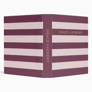 Personalized Blush Pink Berry Stripes Custom Name 3 Ring Binder