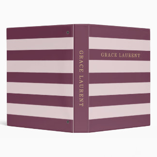 Personalized Blush Pink Berry Stripes Custom Name 3 Ring Binder