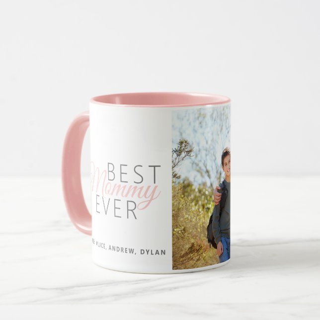 Personalized Blush Pink Best Mommy Ever Photo Mug (Front Left)