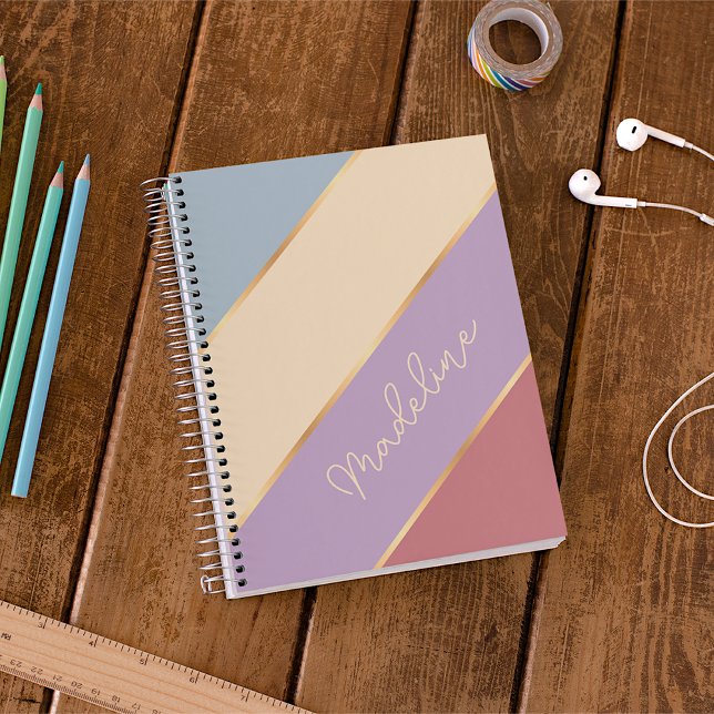 Personalized Blush Pink Blue Violet Gold Stripe Planner (Creator Uploaded)