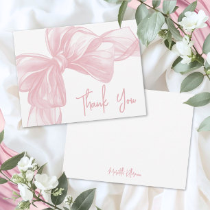 Personalized Blush Pink Bow Thank You Note Card