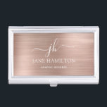 Personalized Blush Pink Business Card Case<br><div class="desc">Personalized monogram featuring bold typography on a rose gold brushed metal background. Personalize this design with your initials,  name and title. You can further customize this design by selecting the "customize further" link if desired. -p</div>