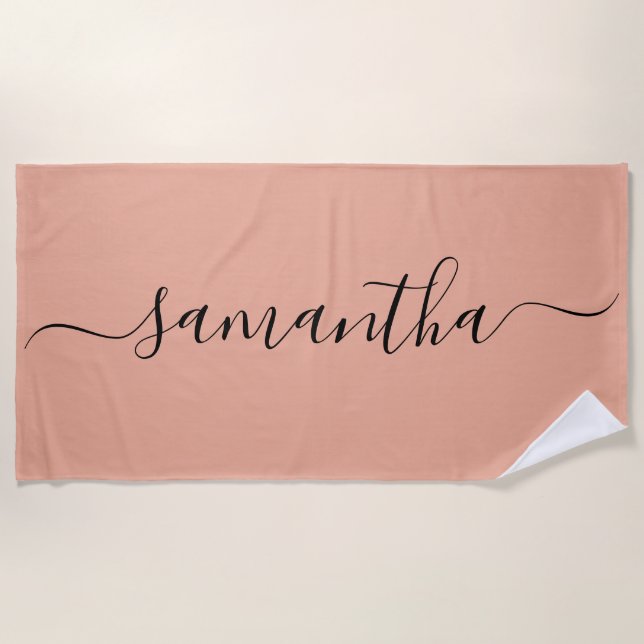 Personalized Blush Pink Calligraphy Name Beach Towel (Front)