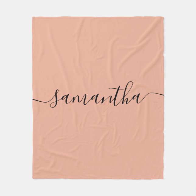 Personalized Blush Pink Calligraphy Name Fleece Blanket (Front)