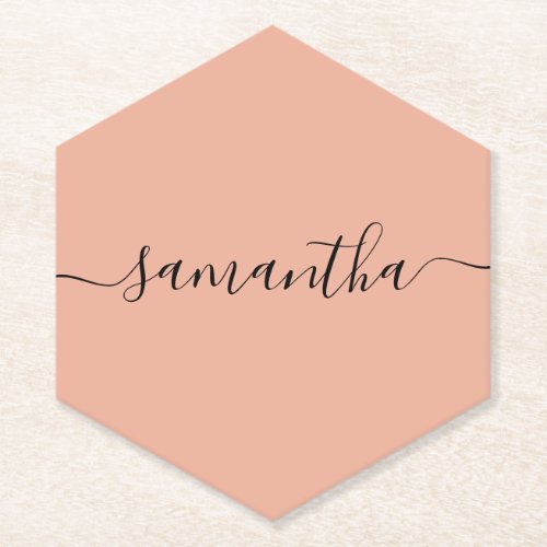 Personalized Blush Pink Calligraphy Name Paper Coaster