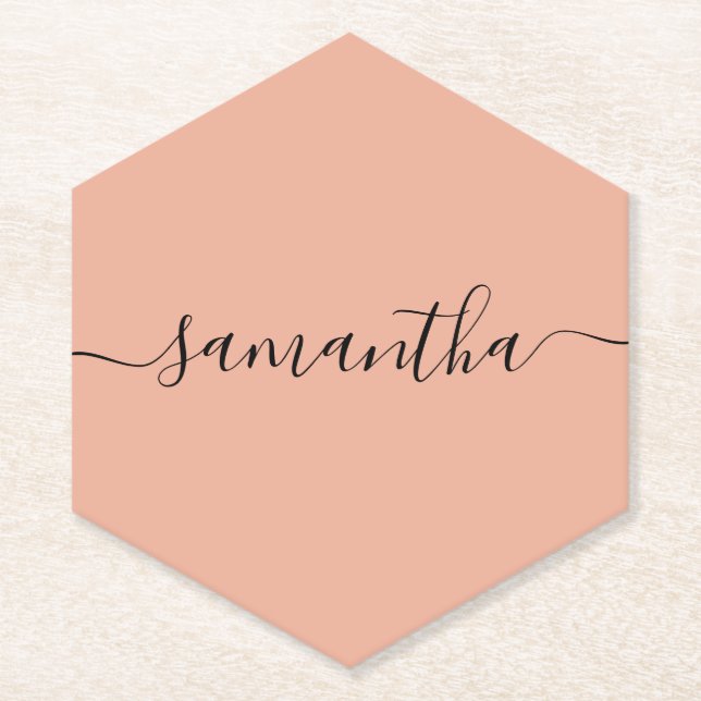 Personalized Blush Pink Calligraphy Name Paper Coaster (Front)