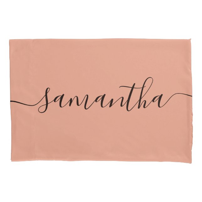 Personalized Blush Pink Calligraphy Name Pillow Case (Front)