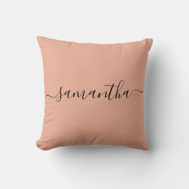 Personalized Blush Pink Calligraphy Name Throw Pillow (Front)