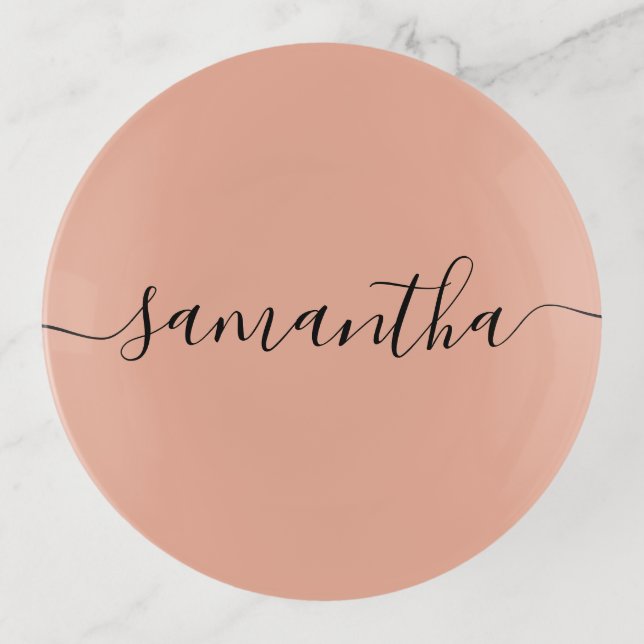 Personalized Blush Pink Calligraphy Name Trinket Tray (Front)