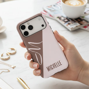 Personalized Blush Pink & Cocoa Modern Color Block iPhone 17 Pro Max Case