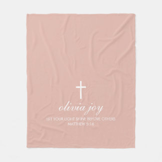 Personalized Blush Pink Cross Fleece Blanket