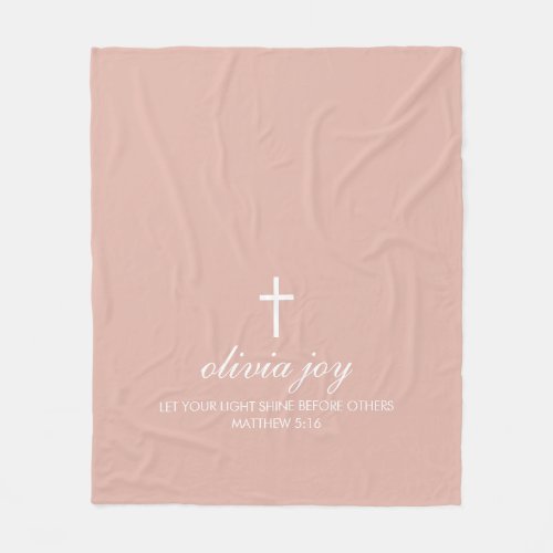 Personalized Blush Pink Cross Fleece Blanket