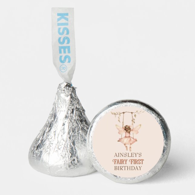 Personalized Blush Pink Fairy First 1st Birthday Hershey®'s Kisses® (Front)