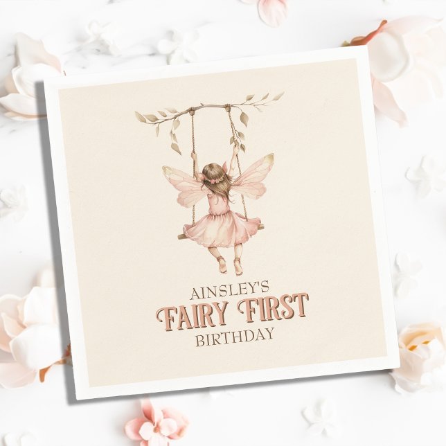 Personalized Blush Pink Fairy First 1st Birthday Napkins (Creator Uploaded)