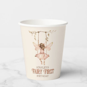 Personalized Blush Pink Fairy First 1st Birthday Paper Cups