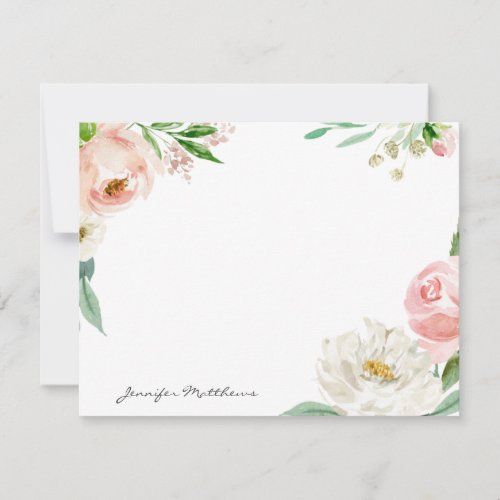 Personalized Blush Pink Feminine Floral Frame Note Card