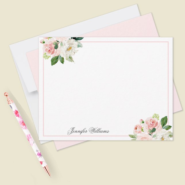 Personalized Blush Pink Feminine Watercolor Floral Note Card (Creator Uploaded)