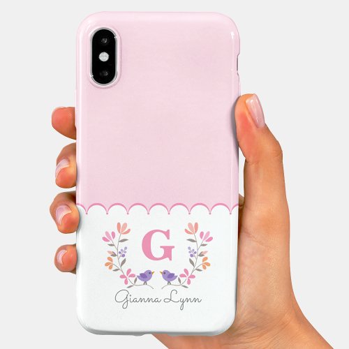 Personalized Blush Pink Floral Monogram Case_Mate iPhone 14 Case