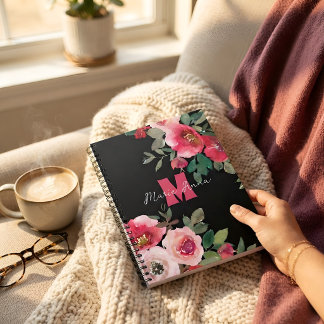 Personalized Blush Pink Floral Monogram Name Notebook