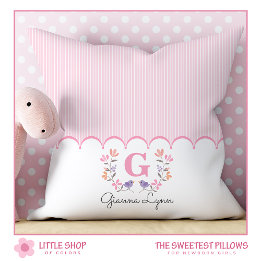 Personalized Blush Pink Floral Monogram Nursery Throw Pillow