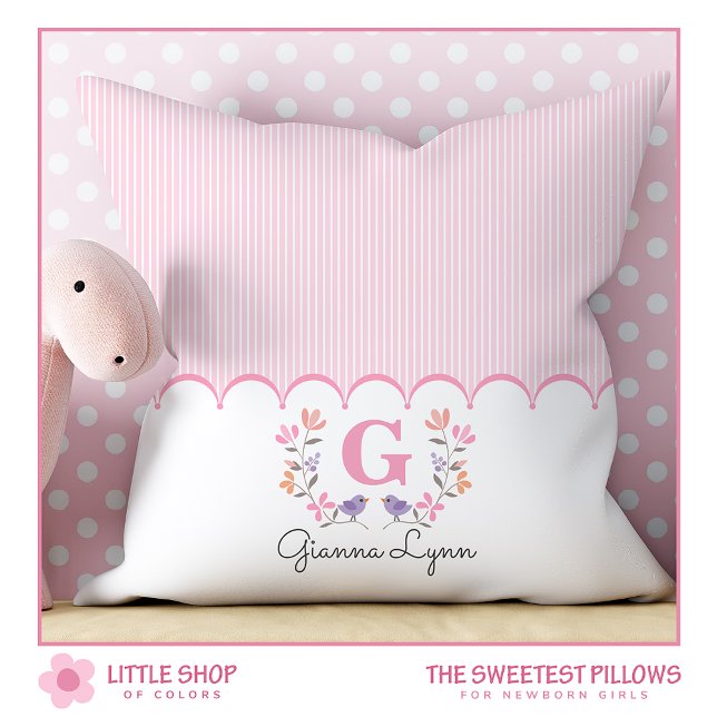 Personalized Blush Pink Floral Monogram Nursery Throw Pillow (Creator Uploaded)