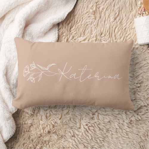 Personalized Blush Pink Floral Name  Lumbar Pillow