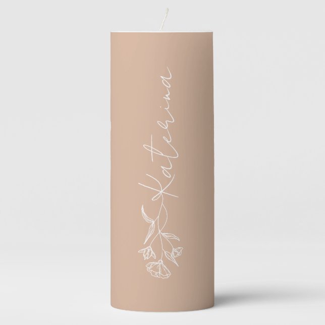 Personalized Blush Pink Floral Name   Pillar Candle (Front)
