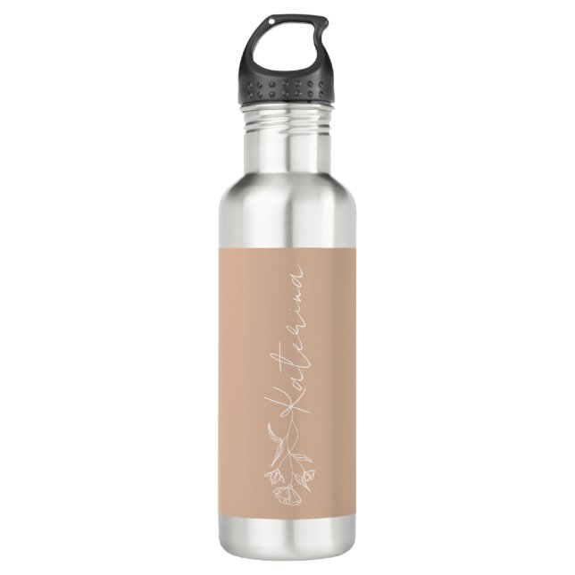 Personalized Blush Pink Floral Name  Stainless Steel Water Bottle (Front)