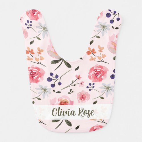 Personalized blush pink floral peony rose baby baby bib