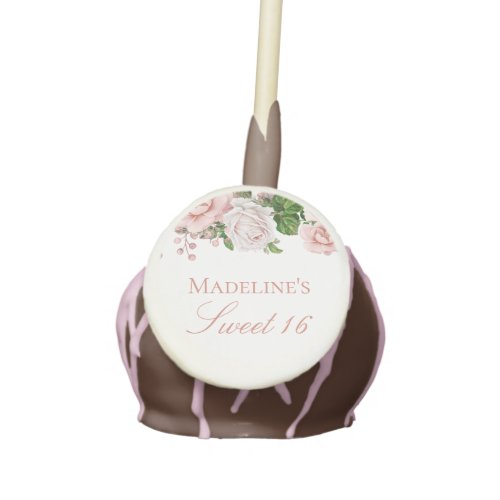 Personalized Blush Pink Floral Sweet 16 Cake Pops