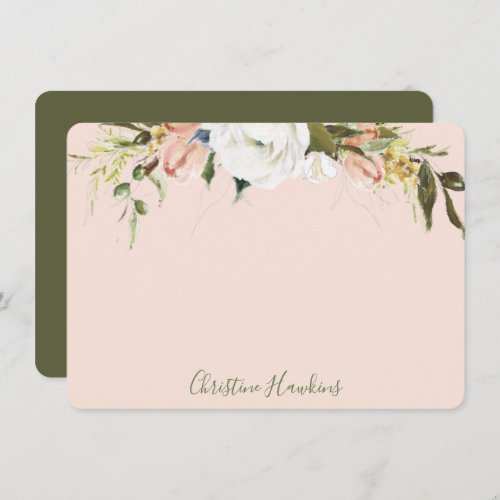 Personalized Blush Pink Floral Watercolor Blooms Note Card