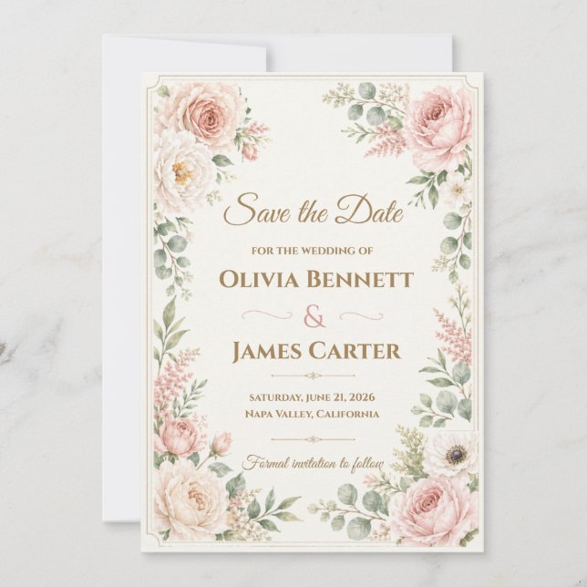 Personalized Blush Pink Floral Watercolor  Invitation (Front)