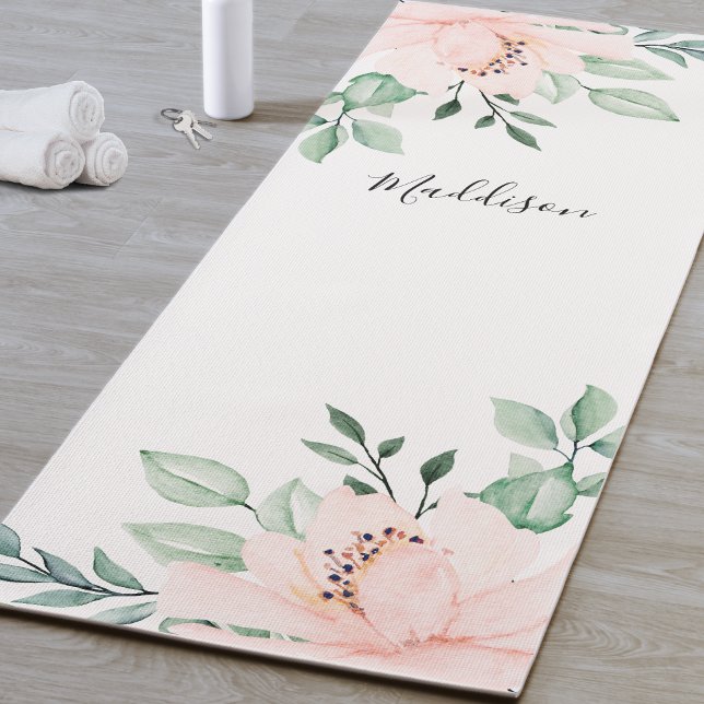 Personalized Blush Pink Flower Yoga Mat (Personalized Pink Flower Yoga Mat )