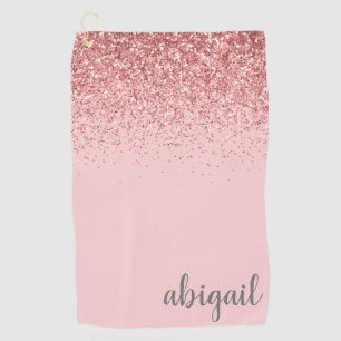 Personalized Blush Pink Glitter Modern Monogram Golf Towel