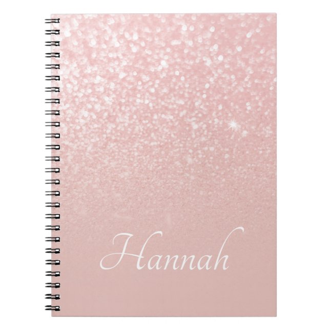 Personalized Blush Pink Glitter Ombre Notebook (Front)